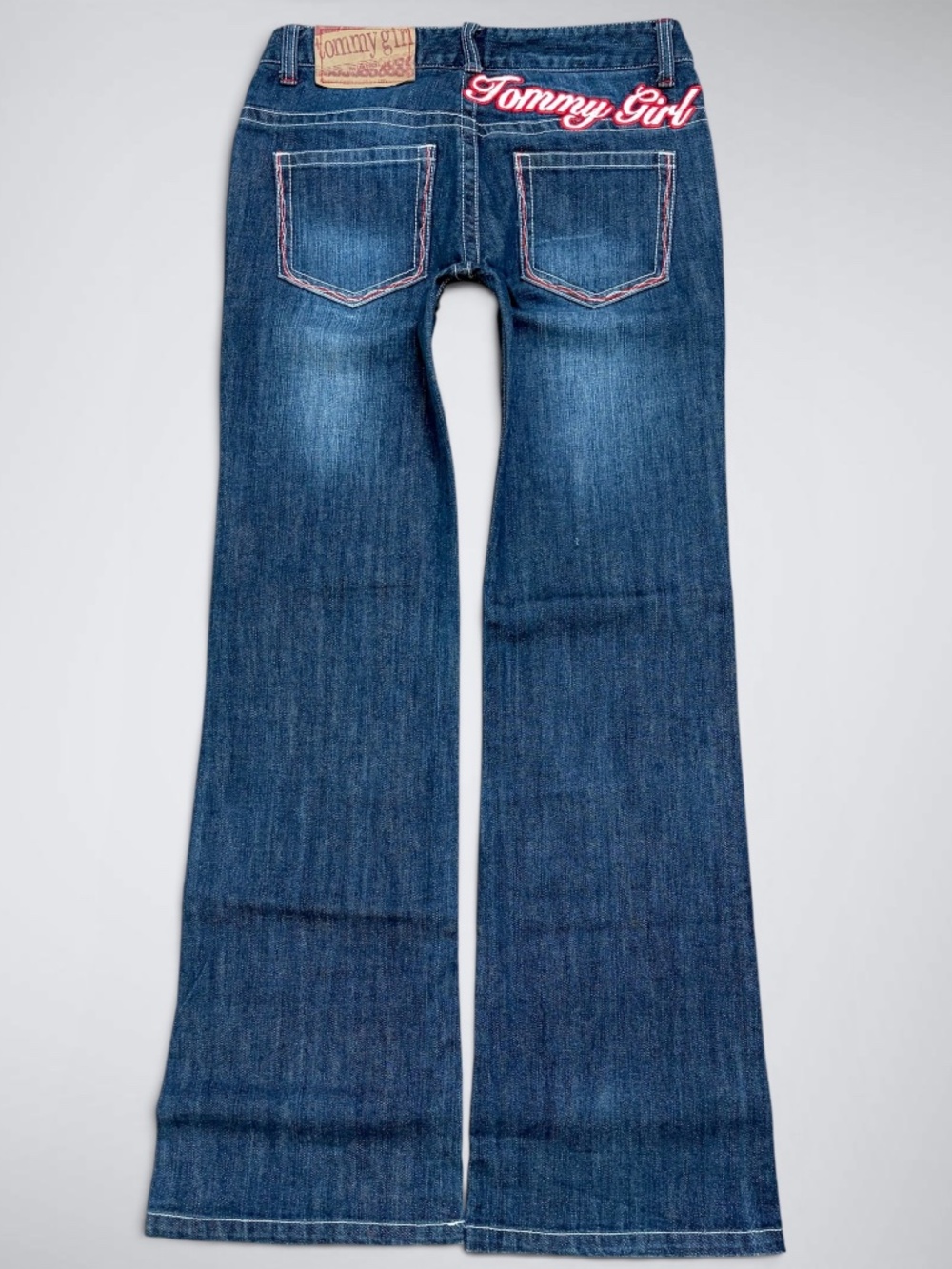 VTG 90s Iconic Tommy Hilfiger Tommy Girl Red Spellout Low Rise Flare Jeans